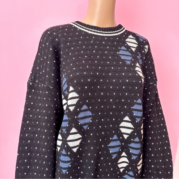 Vintage 90’s Men’s XL Argyle Diamond Pattern Baggy Sweater - Picture 3 of 9